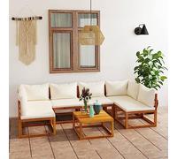 Teenpull Muebles de jardín Conjunto Exterior 7 Piezas Madera Maciza de Acacia con Cojines Crema Modular para terraza Patio Comedor, sofá rinconera y Mesa de Centro Resistente al Aire Libre