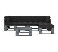 Teenpull Muebles de palets de Madera Pino impregnada Gris con Cojines Negros para jardín terraza Patio Comedor, Conjunto Modular rinconera con Mesa reposapiés y sofás para Descanso y Ocio al Aire