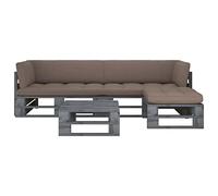 Teenpull Muebles de palets Madera Pino impregnada Gris Conjunto jardín 4 Piezas con Cojines Gris taupé para terraza Patio Comedor con sofá rinconera Mesa y reposapiés para Descanso y Ocio