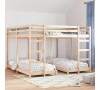 Teenpull Natural Triple bunk Bed Frame in Solid Pine Wood, 200 x 200 cm Top and Two 80 x 200 cm Lower beds, Two ladders, Safety Rails, Space Saving for Kids and Guest Rooms