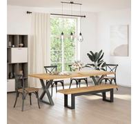 Teenpull NOAIN Banco de comedor con patas en forma de U, 180 x 40 x 45 cm, madera maciza de pino natural, color negro, banco de comedor, banco de cocina, banco de madera, estilo rústico, industrial