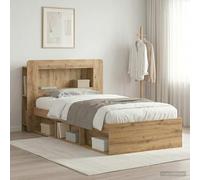 Teenpull Oak Artisan Bed Frame with Storage, 90 x 200 cm Mattress Compatible, Engineered Wood Platform Bed with Fixed slats, headboard Cabinet, Drawer Space for Bedroom Organization and Daily Rest