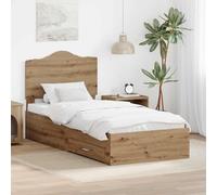 Teenpull Oak Artisan Bed Frame with Storage Drawer 100 x 200 cm, Wooden headboard, 32 cm Height, Compact Bedroom Platform for Adults and Guests, Easy Assembly, Indoor Use