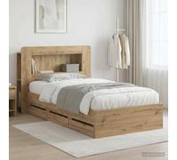 Teenpull Oak Artisan Storage Bed Frame 80 x 200 cm, Engineered Wood Platform Bed with headboard and Integrated Drawers for Bedroom, Sturdy Slat Base, Space Saving Indoor Use
