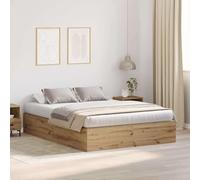 Teenpull Oak Artisan Storage Bed Frame with Door, 150 x 200 cm Platform Base, Pine Wood Structure, Hidden Storage, Interior Use, for Bedroom, Guest Room, Two Persons, 200 kg Support