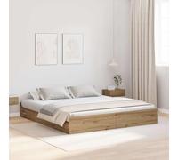 Teenpull Oak Artisan Storage Bed Frame with Drawer, 200 x 200 cm, Pine Base, Modern Platform Bed for Bedroom, Sturdy Support, Indoor Use, Space Saving Storage, Easy Assembly