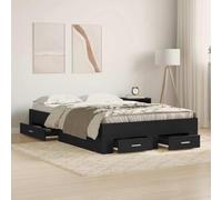Teenpull Oak Black Bed Frame with Storage Drawer, 120 x 200 cm Platform Bed, Wooden Slat Support, Bedroom Bed Base for Adult and Guest Rooms, Space Saving Furniture for Organized Rest