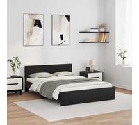Teenpull Oak Black LED Bed Frame with Headboard, 135 x 190 cm Double Mattress, Engineered Wood Slat Base, Modern Bedroom Platform Support, Color Changing USB Lighting, Indoor Use