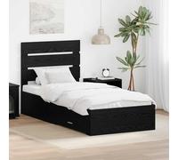 Teenpull Oak Black Wooden Bed Frame 90 x 190 cm Engineered Wood with Storage Drawer, headboard, Platform Base, Bedroom Support, Space Saving Design for Adult and Guest Rooms