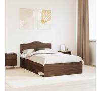 Teenpull Oak Brown Bed Frame with Headboard, 120 x 190 cm Small Double, Solid Pine and Engineered Wood, slatted Support, Modern Bedroom Platform for Adults and Guests, Easy Clean Durable Design