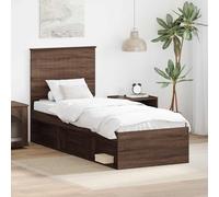Teenpull Oak Brown Bed Frame with Headboard 75 x 190 cm, Pine Solid Wood, Engineered Wood Base, Slatted Support for Bedroom, Guest Room, Restful Sleep and Easy Cleaning