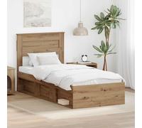 Teenpull Oak Finish Bed Frame with Solid Pine Headboard, 75 x 190 cm Mattress, Engineered Wood Structure, Fixed Slat Base, Indoor Bedroom Support for One Sleeper, Easy Clean Assembly