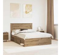 Teenpull Oak Frame Bed with Pine Headboard, 140 x 190 cm Mattress Support, Engineered Wood Structure, Fixed Slat Base, Modern Minimalist Bedroom Frame for Home Indoor Use, Durable and Easy Care