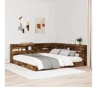 Teenpull Oak Smoke Bed Frame with headboard Shelf, Platform Base with slatted Support, Plywood and Melamine Finish, Space Saving L Shape Design for 100 x 200 cm Mattress