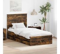 Teenpull Oak Smoke Wood Bed Frame 75 x 190 cm Engineered Wood Bed Base with Headboard, 6 Drawers, Slatted Platform, Storage for Bedroom, Indoor Use, Easy Assembly, Support for Everyday Rest