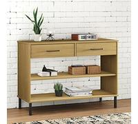 Teenpull Oslo - Armario consola (madera maciza de pino marrón, 98 x 35 x 70 cm, con 2 cajones, patas metálicas), para salón, pasillo, dormitorio