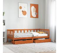 Teenpull Pine Solid Wood Sofa Bed with Storage Drawers, Wax Brown Finish, 3 Piece Set, 90 x 200 cm Mattress Support, Indoor Bedroom Guest Use, Sturdy Frame with Space Saving Storage