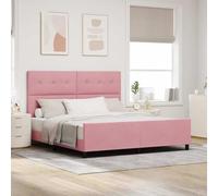 Teenpull Pink Box Spring Bed Frame with Velvet Headboard 180 x 200 cm, Pine Wood Structure, Adjustable 2-Height Headboard, Modern Indoor Bedroom Support for Two