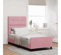 Teenpull Pink Box Spring Bed Frame with Velvet Headboard 90 x 190 cm Pine Wood, Adjustable 2 Height Headboard, Support for Bedroom Rest, Indoor Use, Easy Assembly, Modern Single Bed