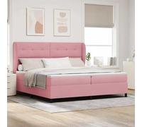 Teenpull Pink Box Spring Bed with Adjustable Headboard, Velvet Upholstery, 200 x 200 cm Mattress, Solid Pine and Engineered Wood Frame, Indoor Bedroom Support for 2 Adults