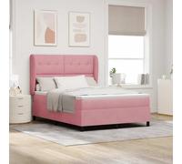 Teenpull Pink Box Spring Bed with Headboard, 140 x 200 cm Velvet, Adjustable Height, Solid Pine Frame, Medium Firm Mattress, Indoor Bedroom Comfort for Two, Durable Modern Resting Platform