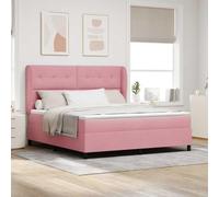 Teenpull Pink Box Spring Bed with upholstered headboard, 180 x 200 cm Mattress, Solid Pine Frame, Adjustable Height, Indoor Bedroom Support, Modern Velvet Style for Two