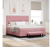 Teenpull Pink Box Spring Bed with Upholstered Headboard, 200 x 180 cm Velvet, Bed Frame, Mattress, Support, Platform, Bedroom, Home, Modern Indoor Use, Easy Assembly, for Two Sleepers and Daily Rest