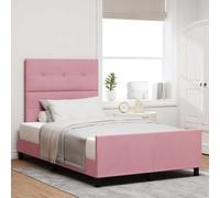 Teenpull Pink Box Spring Bed with Velvet Headboard, 120 x 190 cm, Pine Wood Frame, Adjustable 2-Height Headboard, Indoor Bedroom Support for Two, 280 kg Capacity, Modern Sleep Comfort