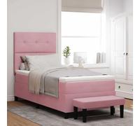 Teenpull Pink Box Spring Bed with Velvet headboard, 80 x 200 cm Mattress, Wooden Structure, Medium Firm Foam, for Bedroom, Indoor Use, Easy Assembly, restful Support