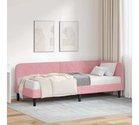 Teenpull Pink Corner Bed Frame 80 x 200 cm Velvet Upholstered L Shape with Reversible Headboard, Foam Mattress Included, Space Saving Wooden Slatted Base for Bedroom and Guest Room, Indoor Use