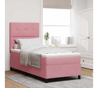 Teenpull Pink LED Box Spring Bed Frame with upholstered headboard, 100 x 200 cm Velvet Platform for Bedroom, Adjustable Height, USB RGB Light, Indoor Sleep Support