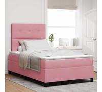 Teenpull Pink LED Box Spring Bed with Headboard, 120 x 200 cm Velvet Upholstered Bed Frame, RGB Light, Adjustable 2-Height Backrest, Indoor Sleep Support for Bedroom Comfort
