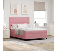 Teenpull Pink LED Box Spring Bed with upholstered headboard, 160 x 200 cm Velvet, RGB Strip Light, 2 Height Settings, USB Power, Indoor Double Bed Frame for Modern Bedroom Comfort