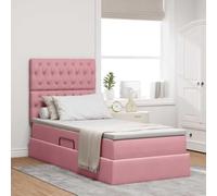 Teenpull Pink LED Storage Bed Frame with Mattress 90 x 200 cm upholstered Velvet Platform Base Lift up Gas Storage Compartment Adjustable headboard USB Light for Bedroom