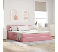 Teenpull Pink LED Storage Bed with Mattress, 160 x 200 cm Velvet upholstered Platform Bed with Gas Lift Storage, Adjustable headboard, USB Lights, Medium Pocket Spring Comfort for Indoor Bedroom Use