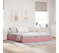 Teenpull Pink Ottoman Bed Frame 160 x 200 cm Velvet Upholstered Metal Bed Base with Hydraulic Storage, Bedroom Platform Bed for Adults and Guests, Space Saving Sleep Support