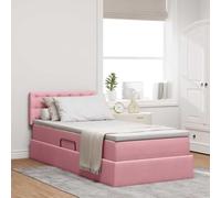 Teenpull Pink Storage Bed with Mattress, LED Strip Light, Velvet upholstered Frame, Gas Lift Base, Adjustable headboard, Hidden underbed Storage, 90 x 190 cm for Bedroom Comfort and Space Saving