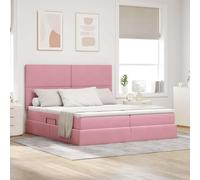 Teenpull Pink upholstered Storage Bed 200 x 200 cm Velvet headboard Metal Frame Hydraulic Lift, Double Bedroom Bed with Mattress, Space Saving Platform for Home Interior and Organized Sleep