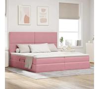 Teenpull Pink upholstered Storage Bed Frame with Mattress, 200 x 200 cm, Velvet headboard, Metal Structure, Hydraulic Lift, RGB LED, Under Bed Storage, Bedroom Comfort, Easy Assembly for Two Sleepers