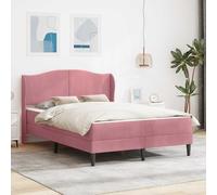 Teenpull Pink Velvet Bed Frame with headboard, 160 x 200 cm, Plywood Structure, Fixed Slat Base, Under Bed Storage, Black Legs, Indoor Bedroom Use, Easy Assembly and Cozy Support