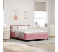 Teenpull Pink Velvet LED Box Spring Bed 140 x 190 cm, Adjustable headboard, RGB USB Light Strips, Medium Firm Spring Mattress, Modern Bedroom Platform for Two Adults, Indoor Use