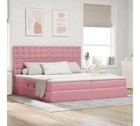 Teenpull Pink Velvet Storage Bed with Mattress 200 x 200 cm, Metal Frame, RGB LED, Hydraulic Lift, upholstered headboard, Bedroom Space Saving for Adult Guest Room Home