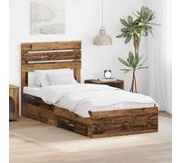 Teenpull Plywood Bed Frame with Drawer and headboard, slatted Platform Base, Storage Bed for Bedroom, Adjustable 90.4 to 100 cm, Durable Water Resistant Finish, Assembly Required