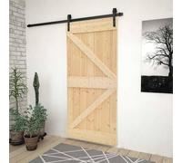 Teenpull Puerta corredera de madera maciza de pino natural y negro, 90 x 210 cm, con riel de acero pulverizado, diseño que ahorra espacio para interiores y renovación