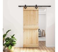 Teenpull Puerta corredera de pino macizo, color negro, natural, 80 x 210 cm, con riel de acero pulverizado, diseño que ahorra espacio para interiores y uso versátil en el salón, comedor o pasillo