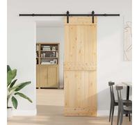 Teenpull Puerta corredera Narvik de madera maciza de pino y acero con recubrimiento en polvo de 70 x 210 cm con riel de 213,5 cm, ahorro de espacio, para interiores, incluye ruedas, topes, fijación