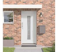 Teenpull Puerta delantera blanca PVC 108 x 208 cm puerta delantera con marco de puerta, marcos, cerradura, tirador y junta para entrada, puerta exterior, puerta lateral, impermeable, protección