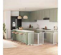 Teenpull Puerta plegable para perros de madera de álamo blanca de 480 cm con puerta, independiente y compacta, ideal como barrera para caño de cachorros, parrillas para perros, seguridad interior y