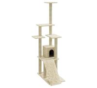 Teenpull Rascador con columnas rascadoras de sisal, color crema, 155 cm, muebles para gatos de peluche con torre de escalada, tonel, cueva, rampa, árbol de escalada estable para gatos de interior
