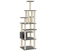 Teenpull Rascador para gatos con columnas rascadoras de sisal, 183 cm de alto, gris oscuro, material de madera, felpa, torre de escalada estable con cueva, plataformas y tonel rascador para el cuidado